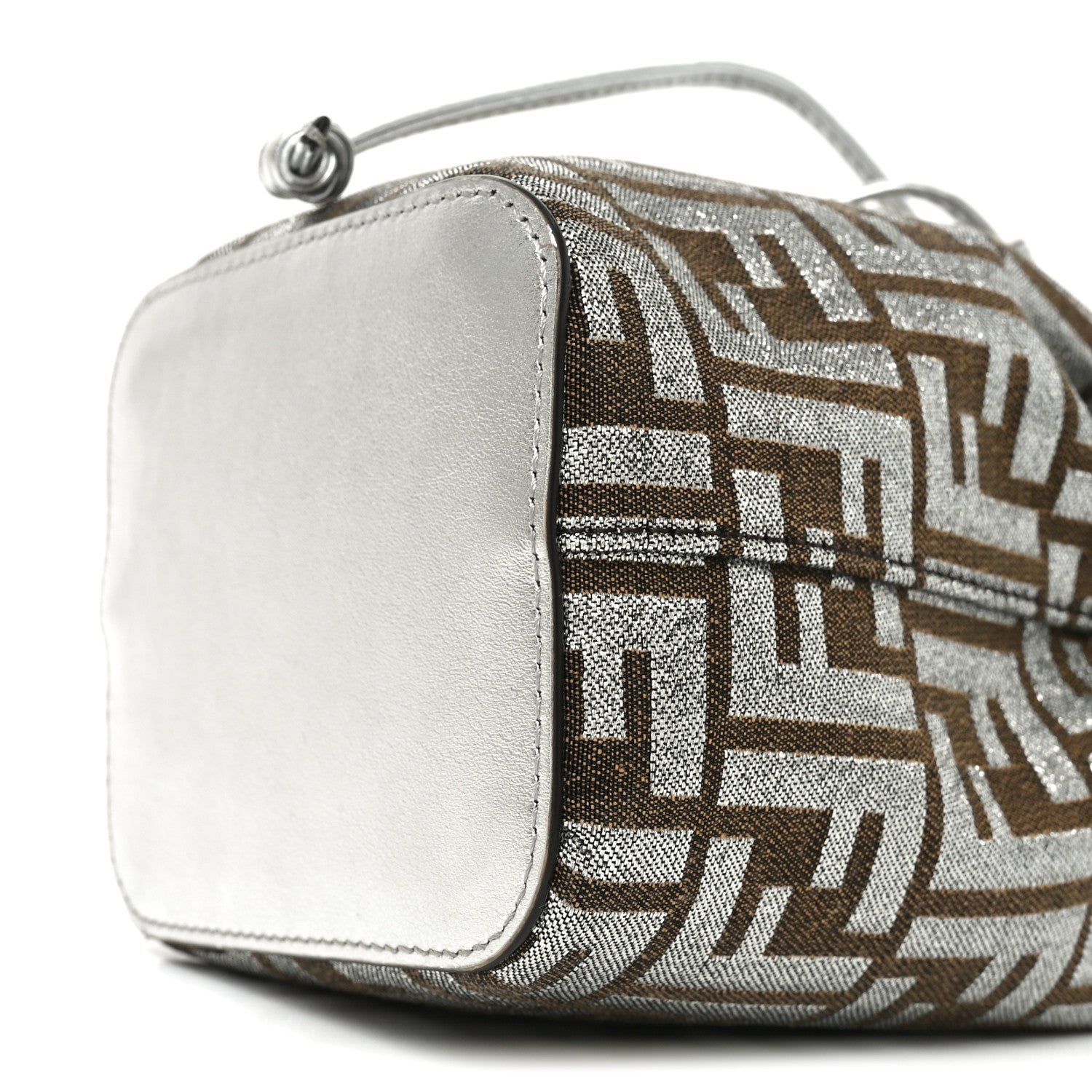 Fendi Vitello Catalan Mirror Canvas Fabric Jacquard FF 1974 Mini Mon Tresor Bucket Bag Ebano Argento 10 of 10