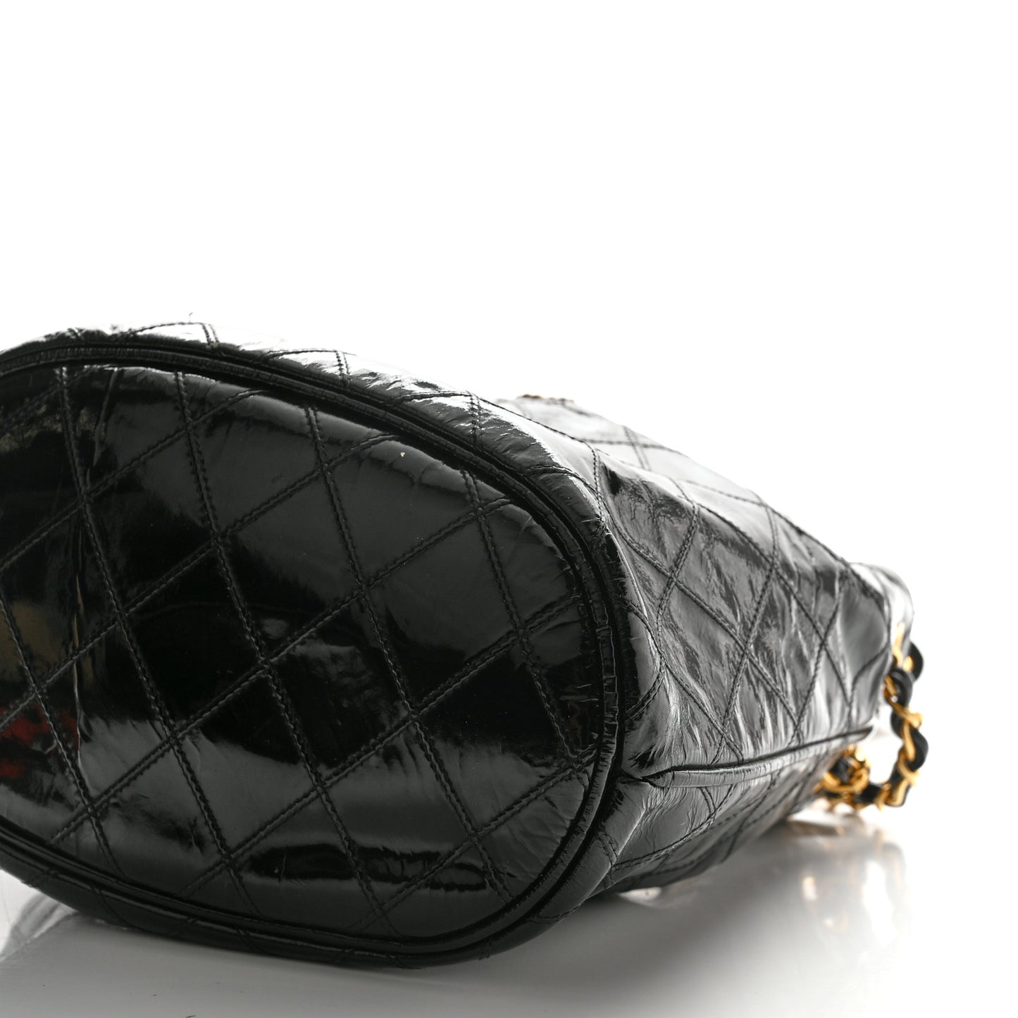 Patent Stitched Drawstring Shoulder Bag Black