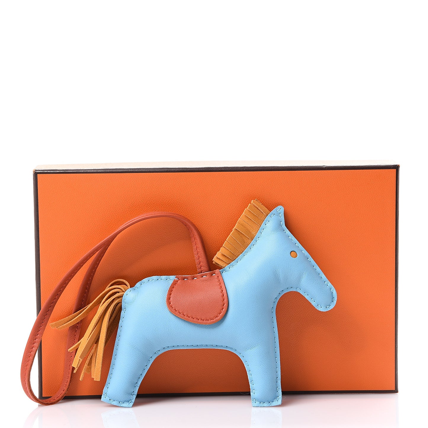 Milo Lambskin Grigri Rodeo Horse Bag Charm MM Celeste Naturel Bouton D'Or Cornaline