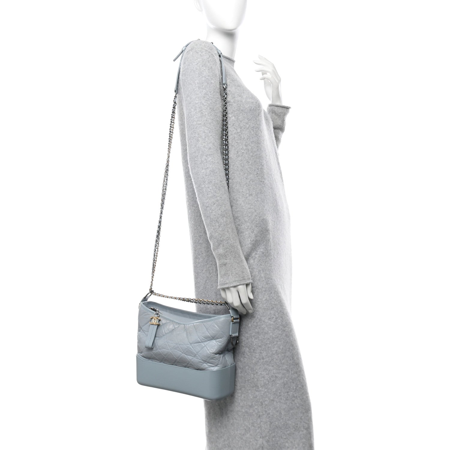 Chanel Aged Calfskin Quilted Medium Gabrielle Hobo Light Blue 2 of 13