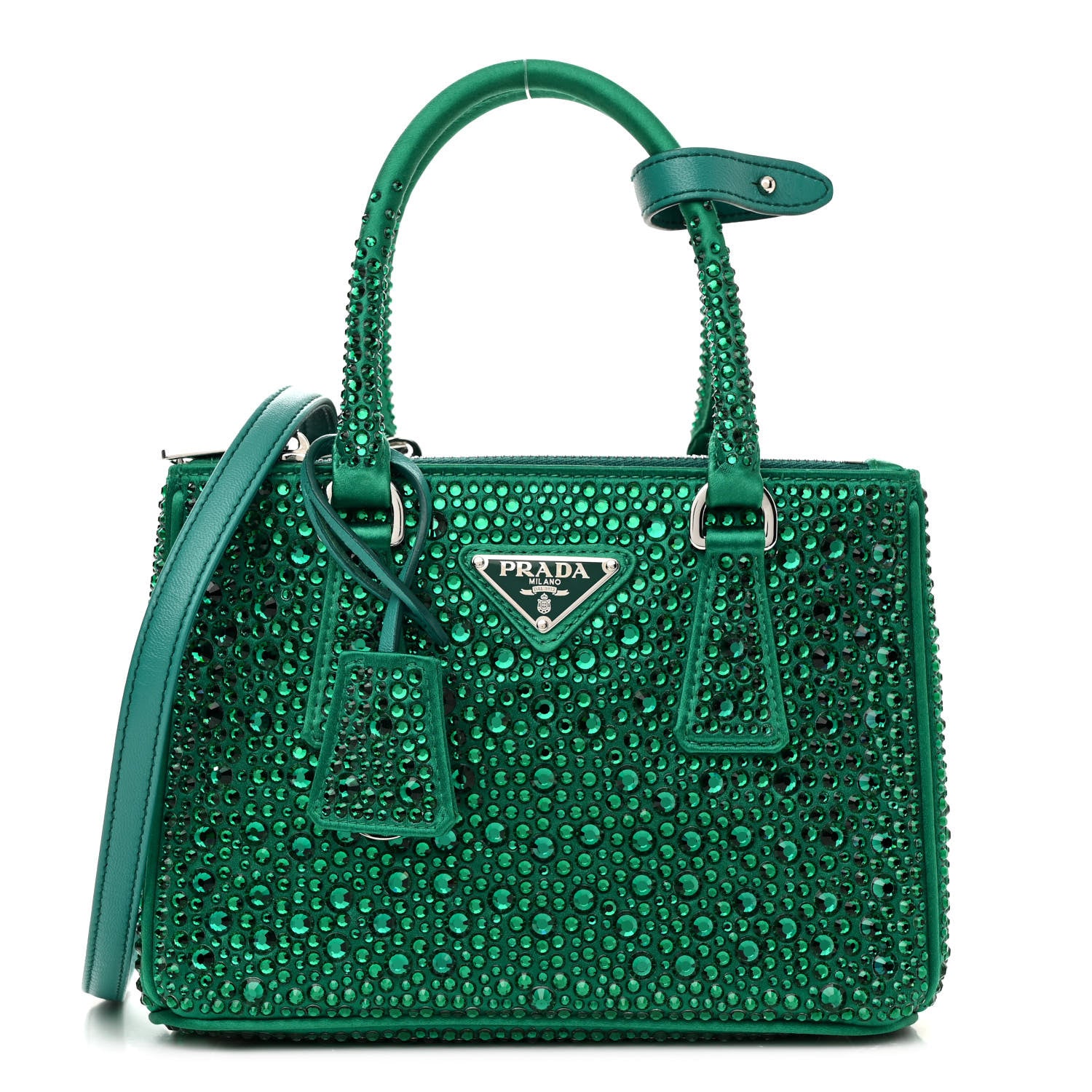 Prada Satin Crystal Mini Galleria Double Zip Tote Mango 1 of 12