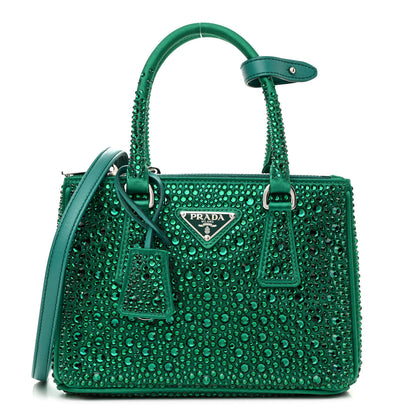 Prada Satin Crystal Mini Galleria Double Zip Tote Mango 1 of 12