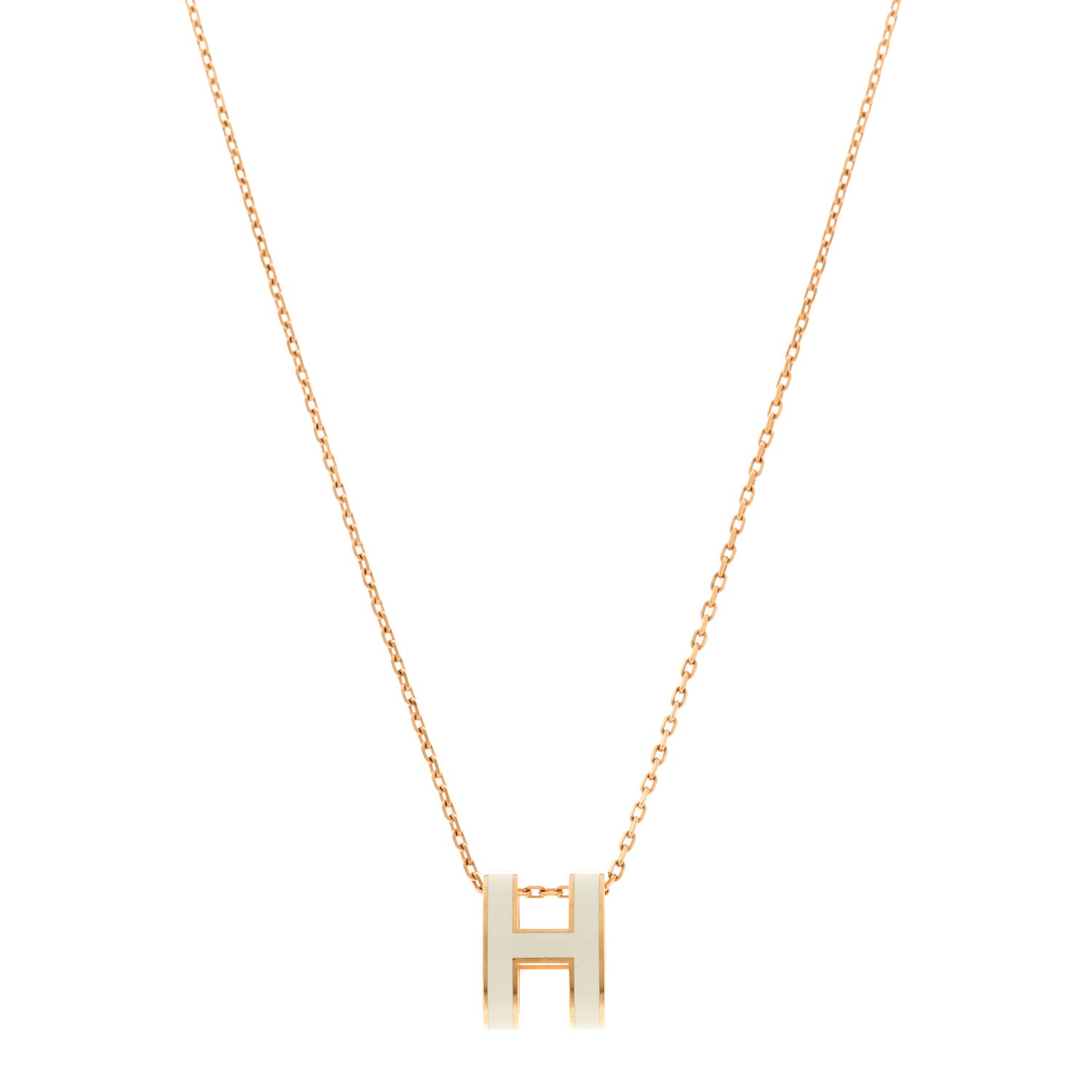Hermes Lacquered Rose Gold Pop H Pendant Necklace White 1 of 7