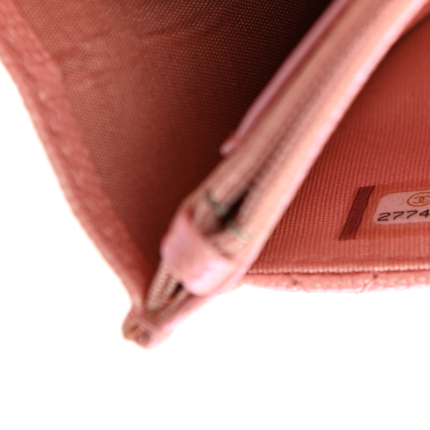 Iridescent Caviar Quilted Wallet on Chain WOC Rose Pink