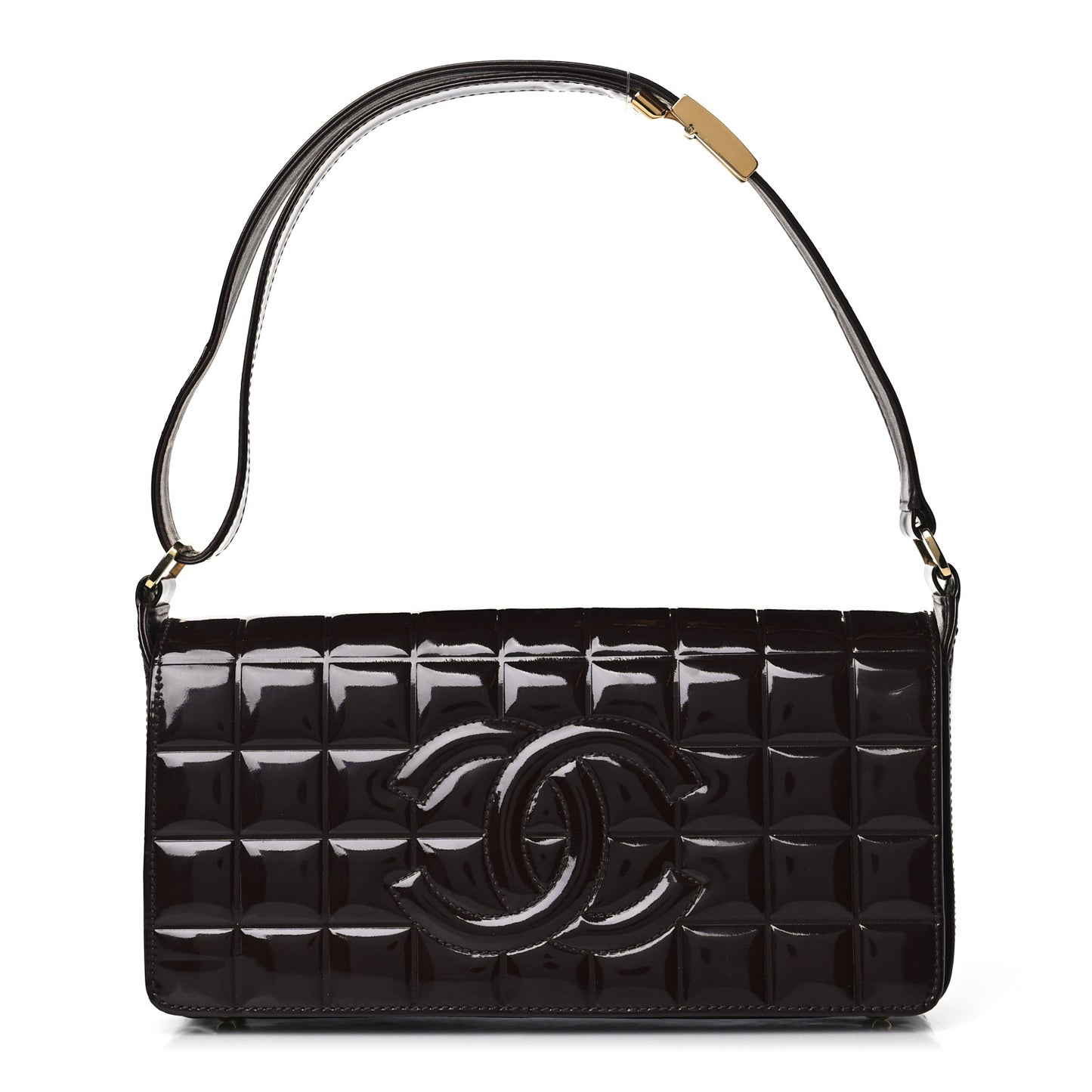 Patent Chocolate Bar Quilted CC Flap Burgundy