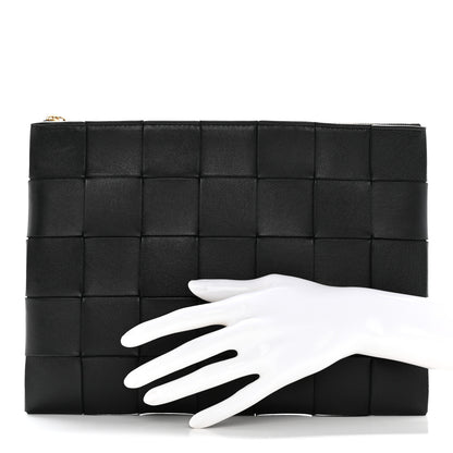 Bottega Veneta Nappa Maxi Intrecciato Cassette Flat Zip Medium Pouch Black 2 of 8
