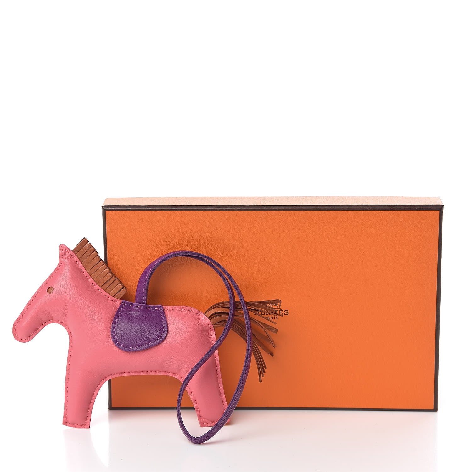 Hermes Milo Lambskin Grigri Rodeo Bag Charm MM Rose Azalee Violet Pain D'Epice 5 of 5
