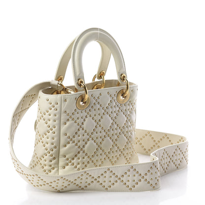 Christian Dior Calfskin Cannage Studded Medium Supple Lady Dior White 2 of 8