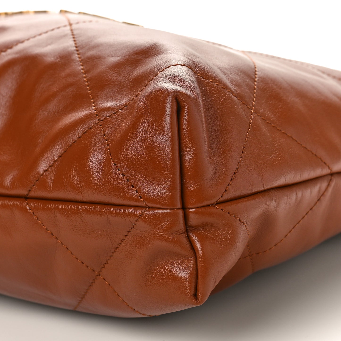 Shiny Calfskin Quilted Small Chanel 22 Camel