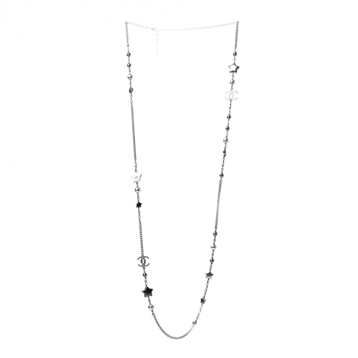 Chanel Resin Pearl Star CC Necklace Grey Silver 3 of 5