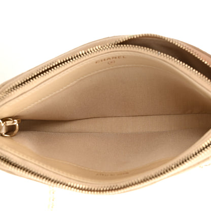 Chanel Iridescent Lambskin Quilted Pearl Clutch With Chain Beige 6 of 14