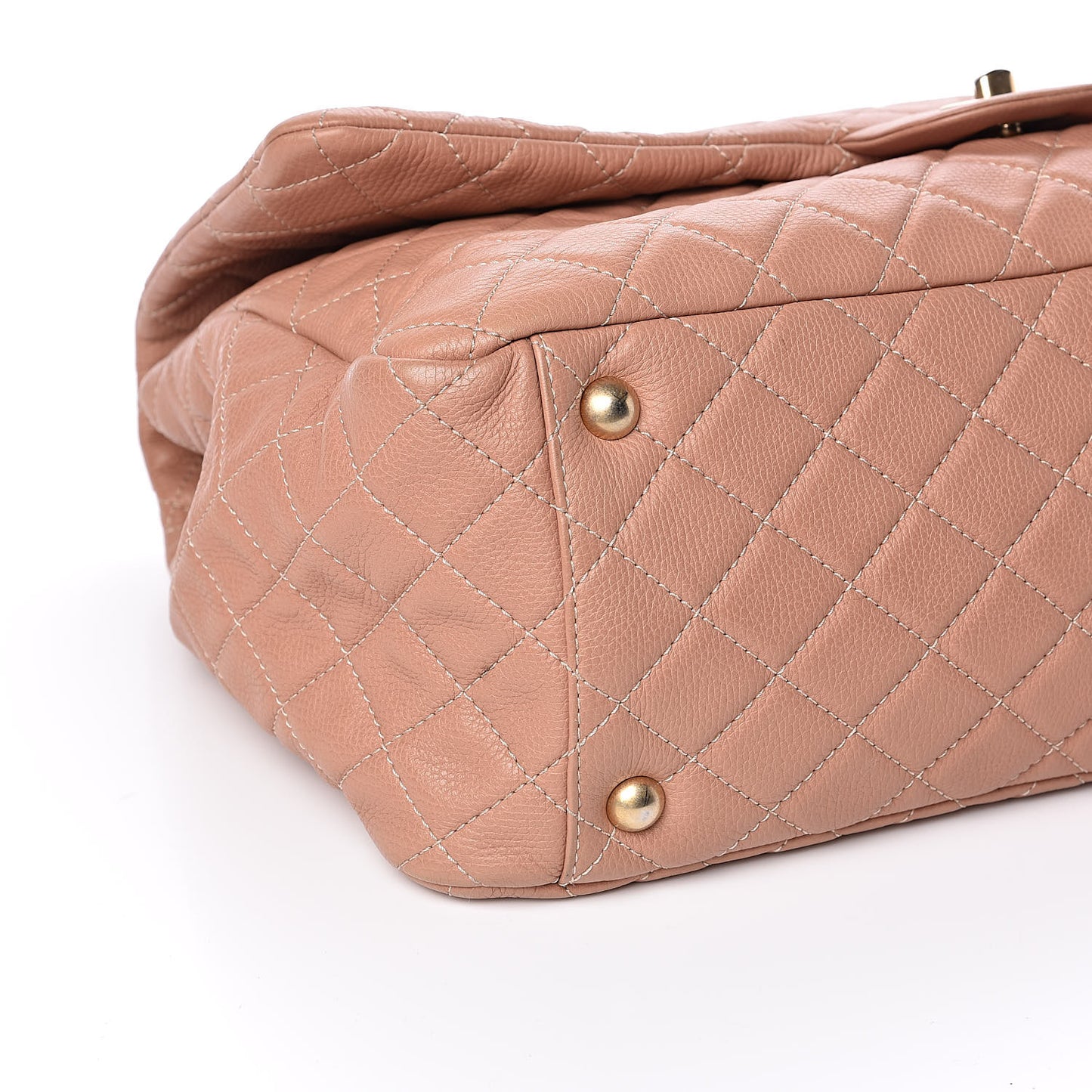 Calfskin Quilted XXL Travel Flap Bag Camel