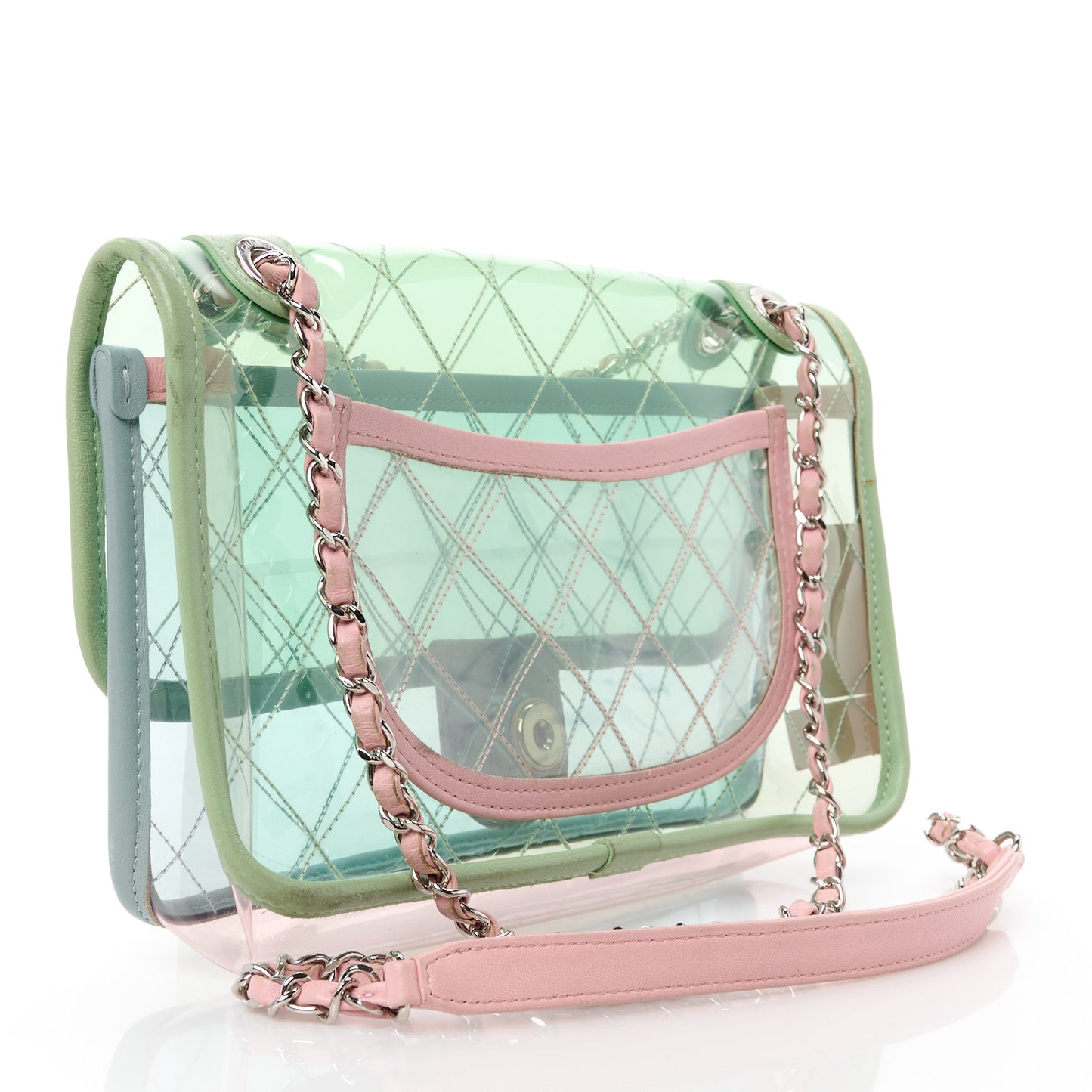 Lambskin PVC Quilted Mini Coco Splash Flap Blue Green