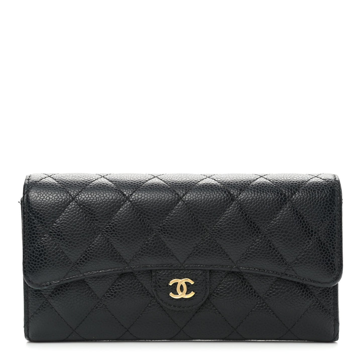 Caviar Quilted Large Gusset Flap Wallet Black