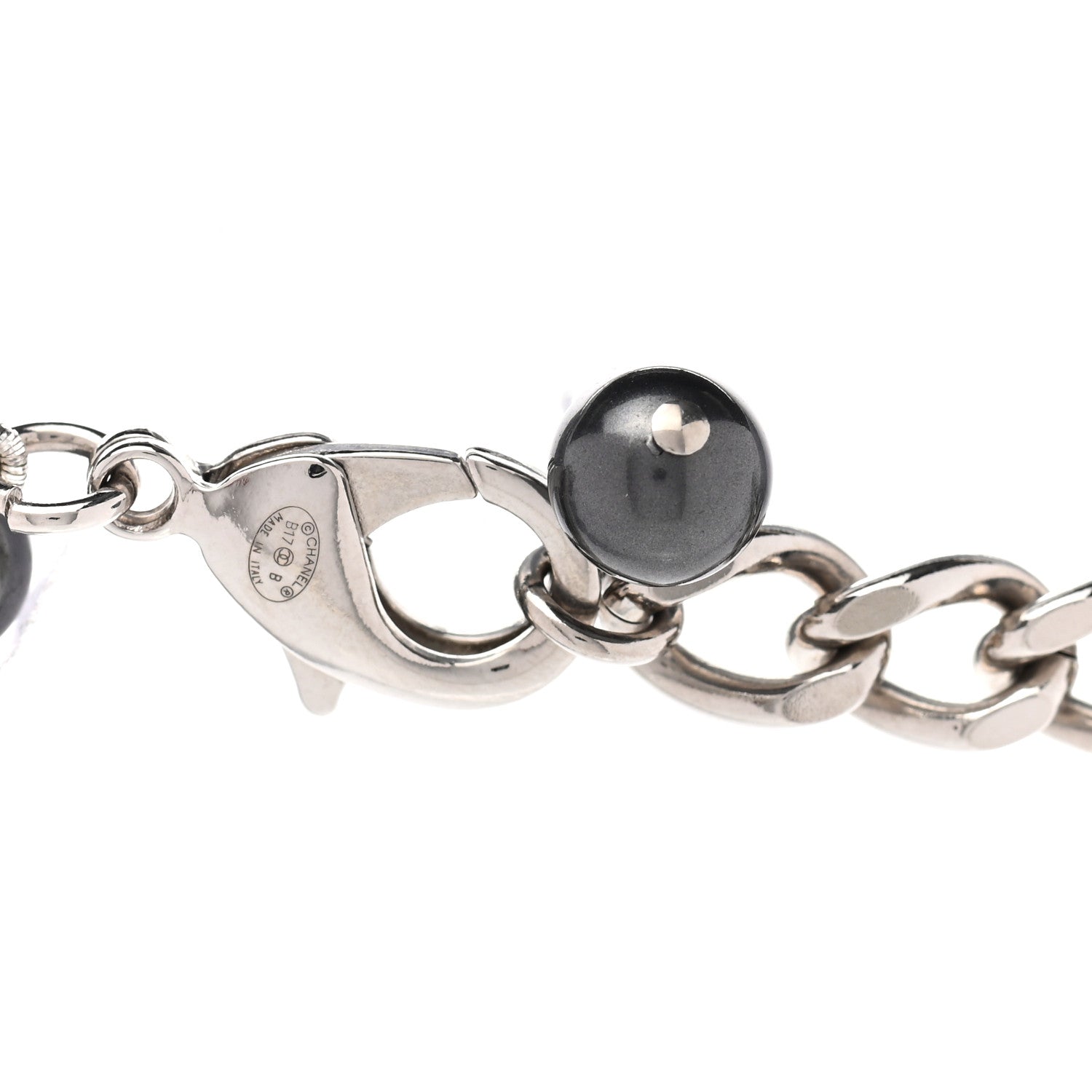 Chanel Pearl Baguette Crystal CC Necklace Silver Grey 5 of 6