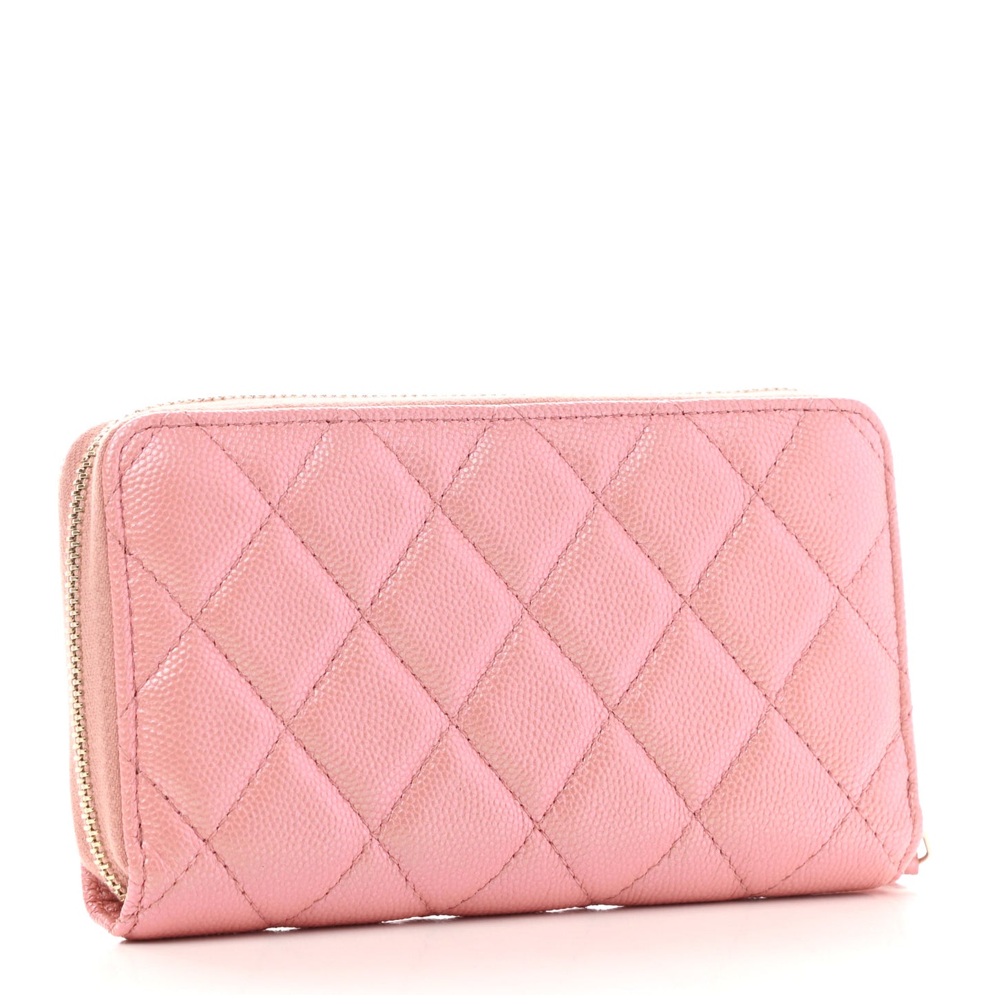 Iridescent Caviar Quilted Medium Zip Around Wallet Pink