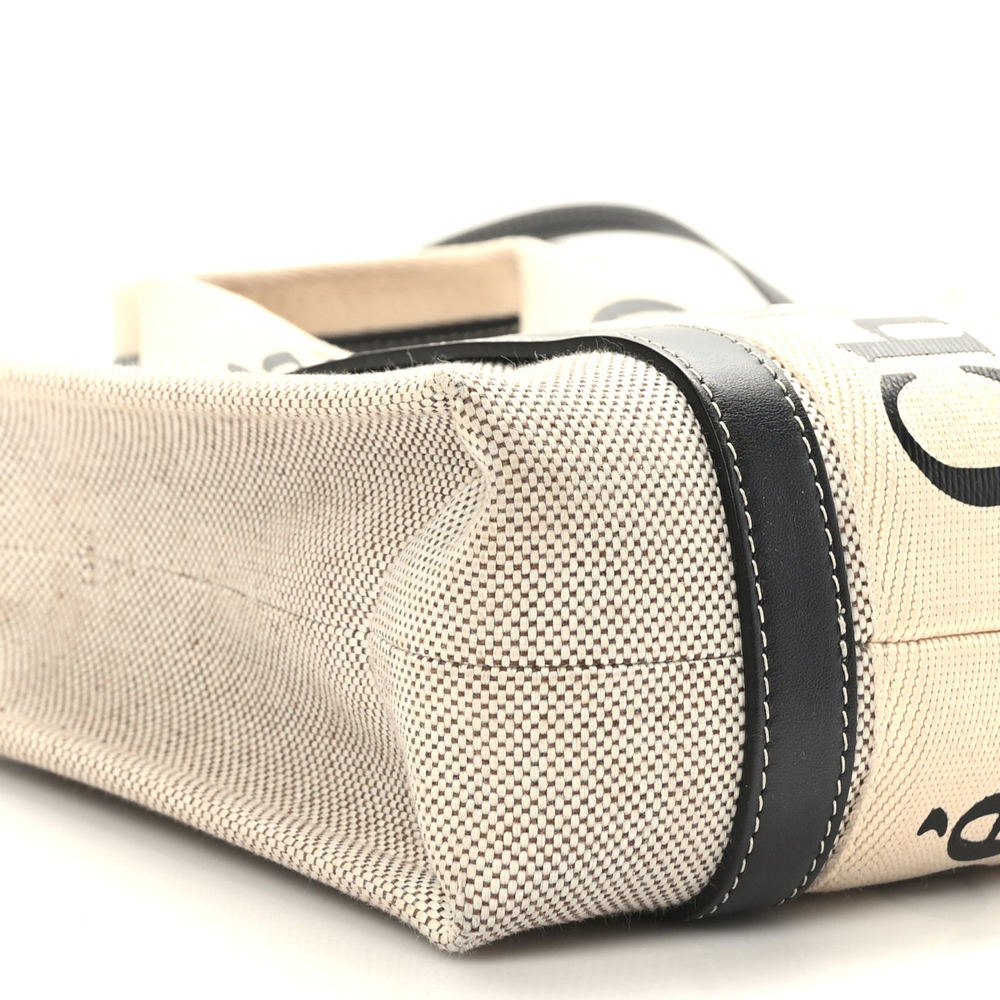 Cotton Calfskin Small Woody Ribbon Tote With Strap White Navy