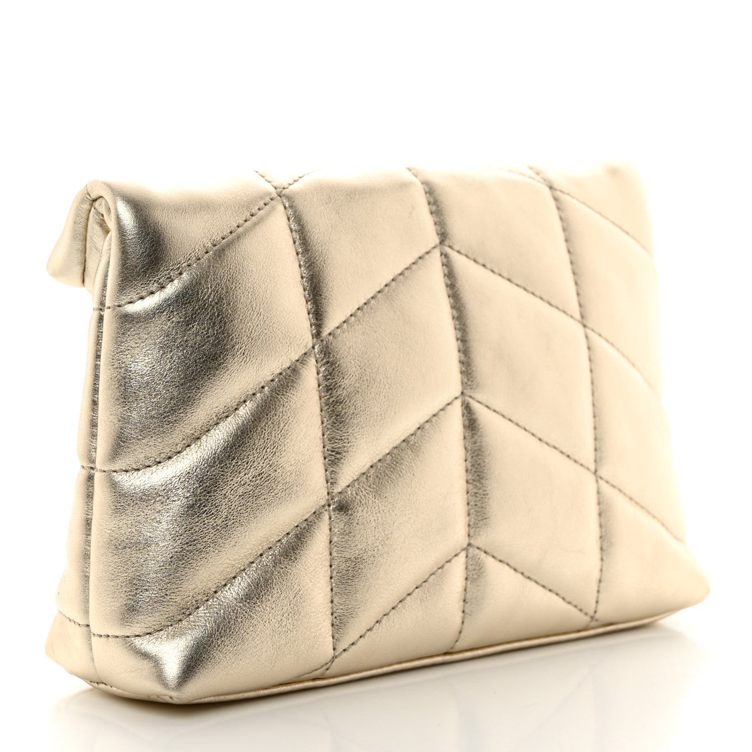 Saint Laurent Metallic Lambskin Monogram Loulou Puffer Pouch Clutch Gold 4 of 8