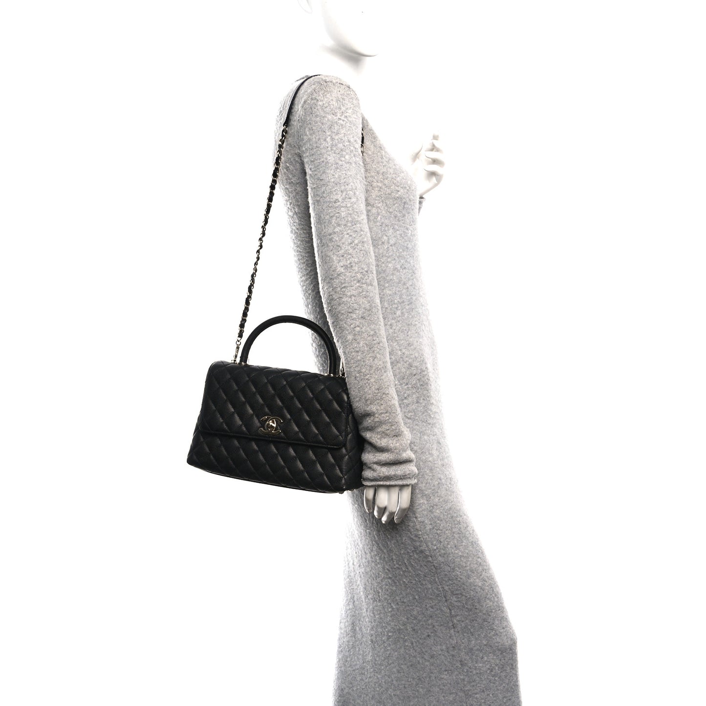 Caviar Quilted Small Coco Handle Flap Black