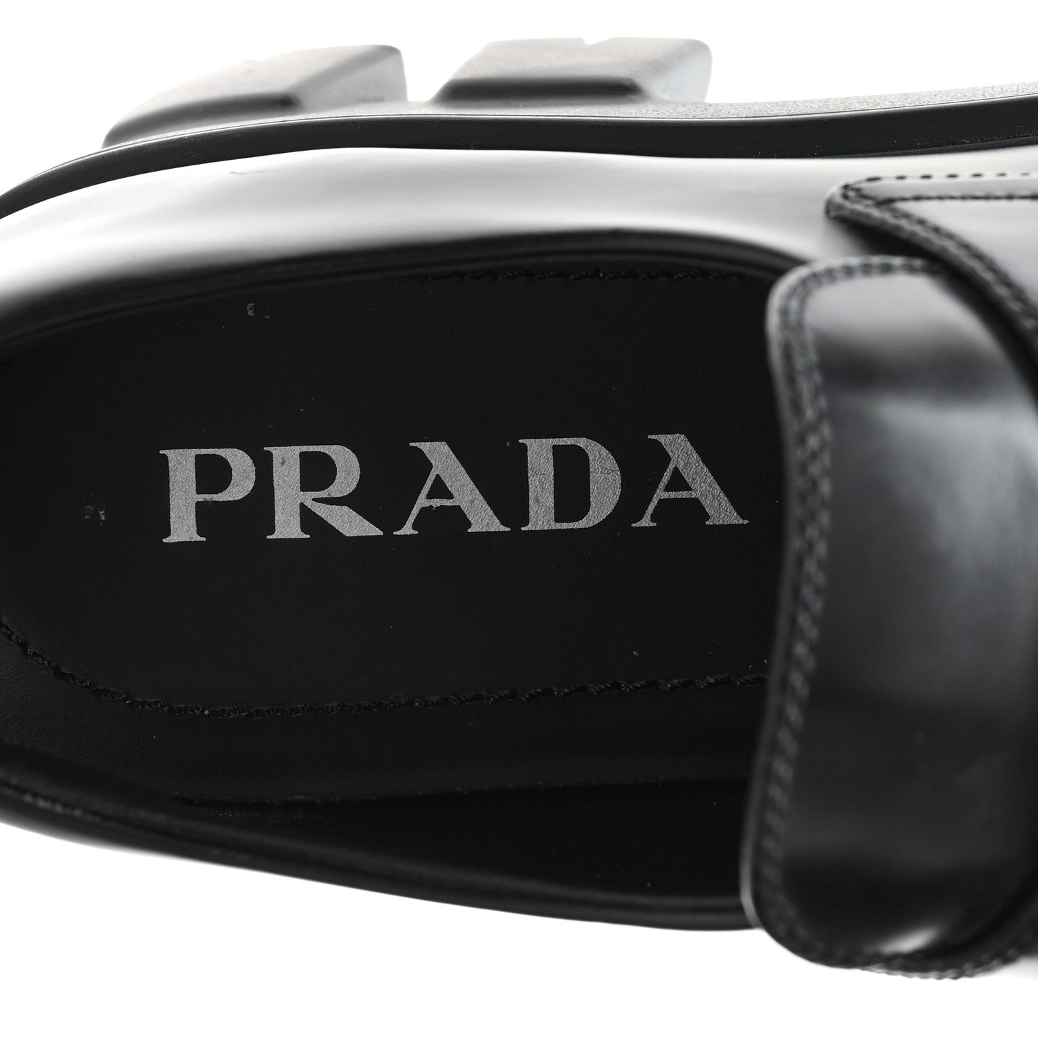 Prada Spazzolato Rois Metal Triangle Logo Monolith 55mm Loafers 38 Black 8 of 10