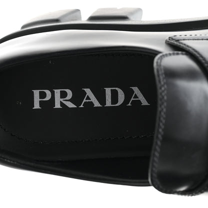Prada Spazzolato Rois Metal Triangle Logo Monolith 55mm Loafers 38 Black 8 of 10