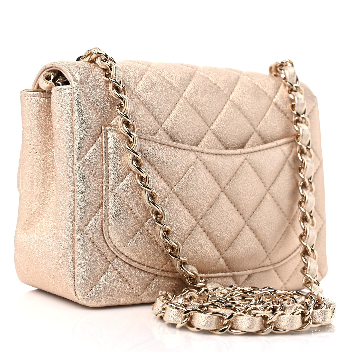 Metallic Lambskin Quilted Mini Square Flap Gold