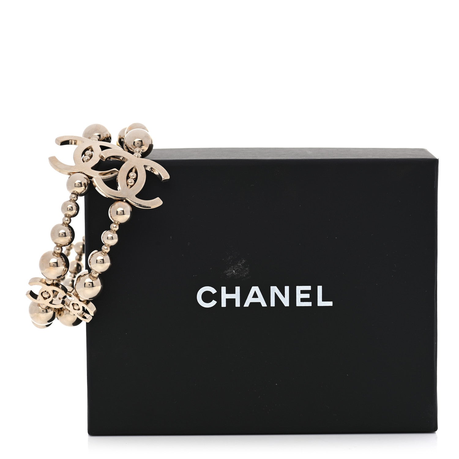Chanel Metal Bead CC Hoop Earrings Gold 5 of 5