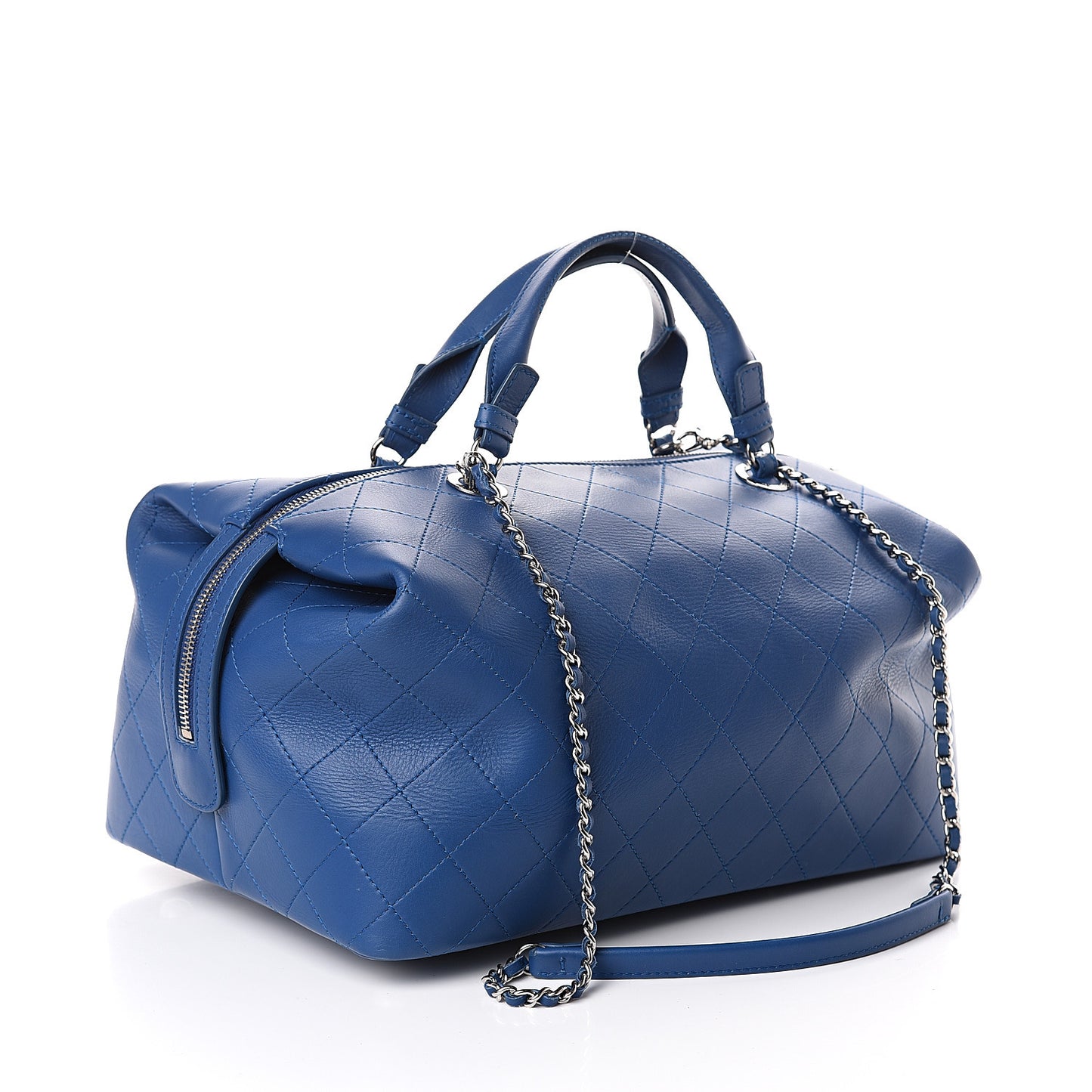 Calfskin Stitched Large Bowling Bag Blue