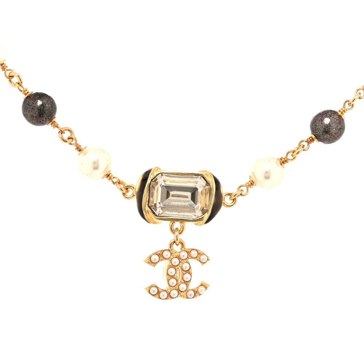 Graduated Pearl Crystal CC Short Necklace Gold Black Grey