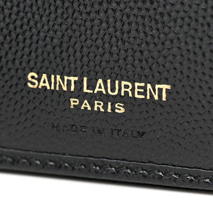 Saint Laurent Grain De Poudre Matelasse Chevron Monogram Compact Zip Around Wallet Black 6 of 7