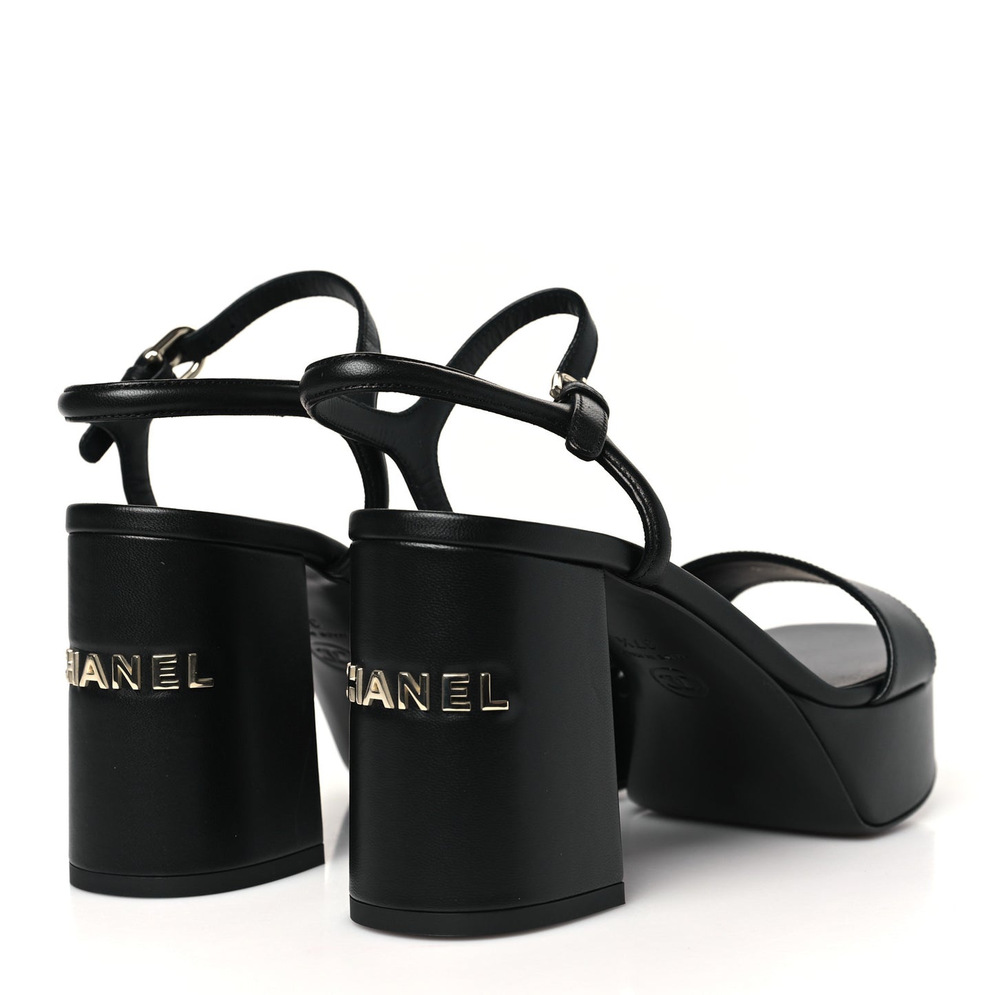 Lambskin Logo Platform Sandals 37.5 Black