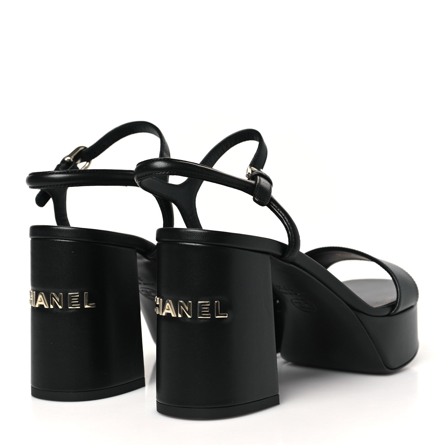 Chanel Lambskin Logo Platform Sandals 37.5 Black 5 of 10