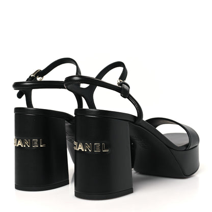 Chanel Lambskin Logo Platform Sandals 37.5 Black 5 of 10