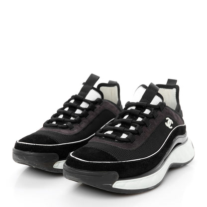 Chanel Fabric Suede CC Sneakers 39 Black Dark Grey 4 of 10