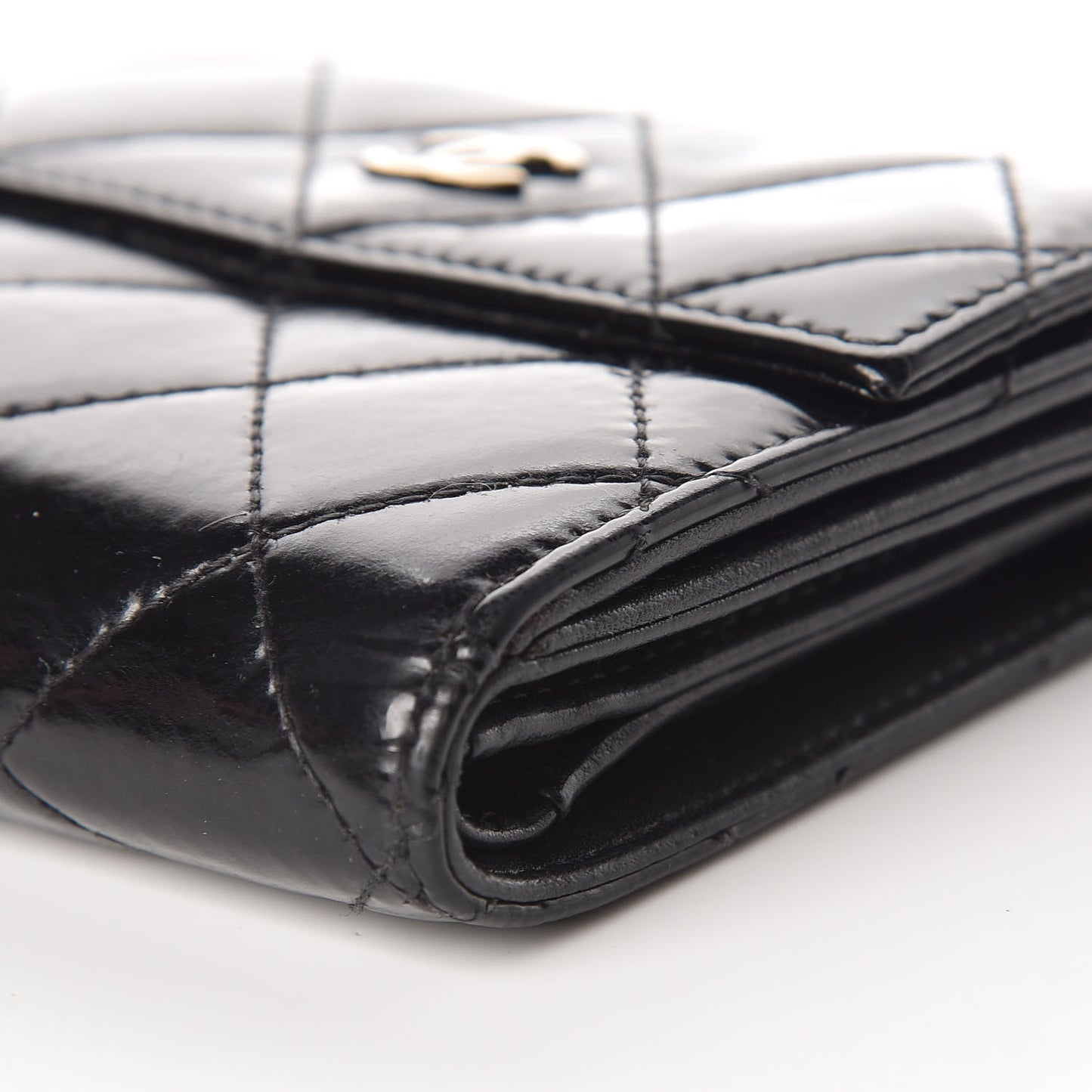 Patent Quilted Compact French Flap Wallet Black