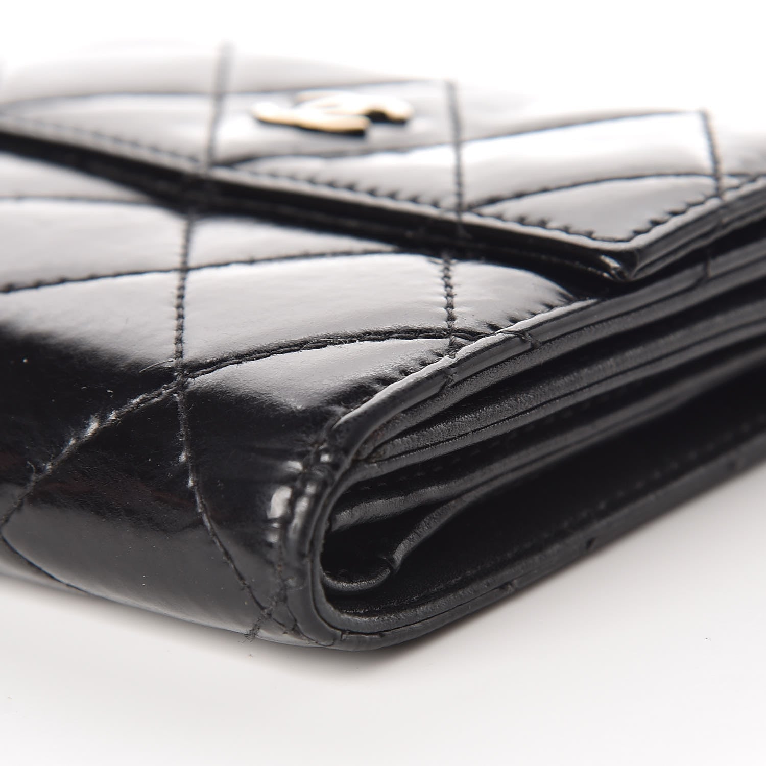 Chanel Patent Quilted Compact French Flap Wallet Black 10 of 16