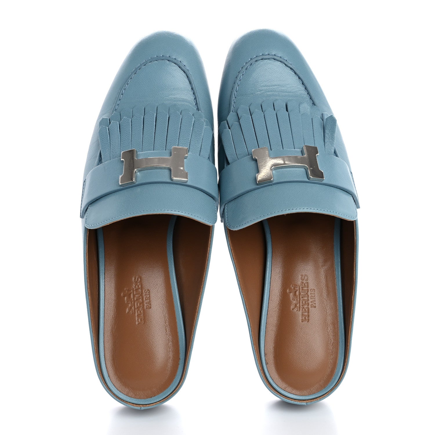 Hermes Goatskin Rivoli Mules   36 Bleu Ciel 2 of 12