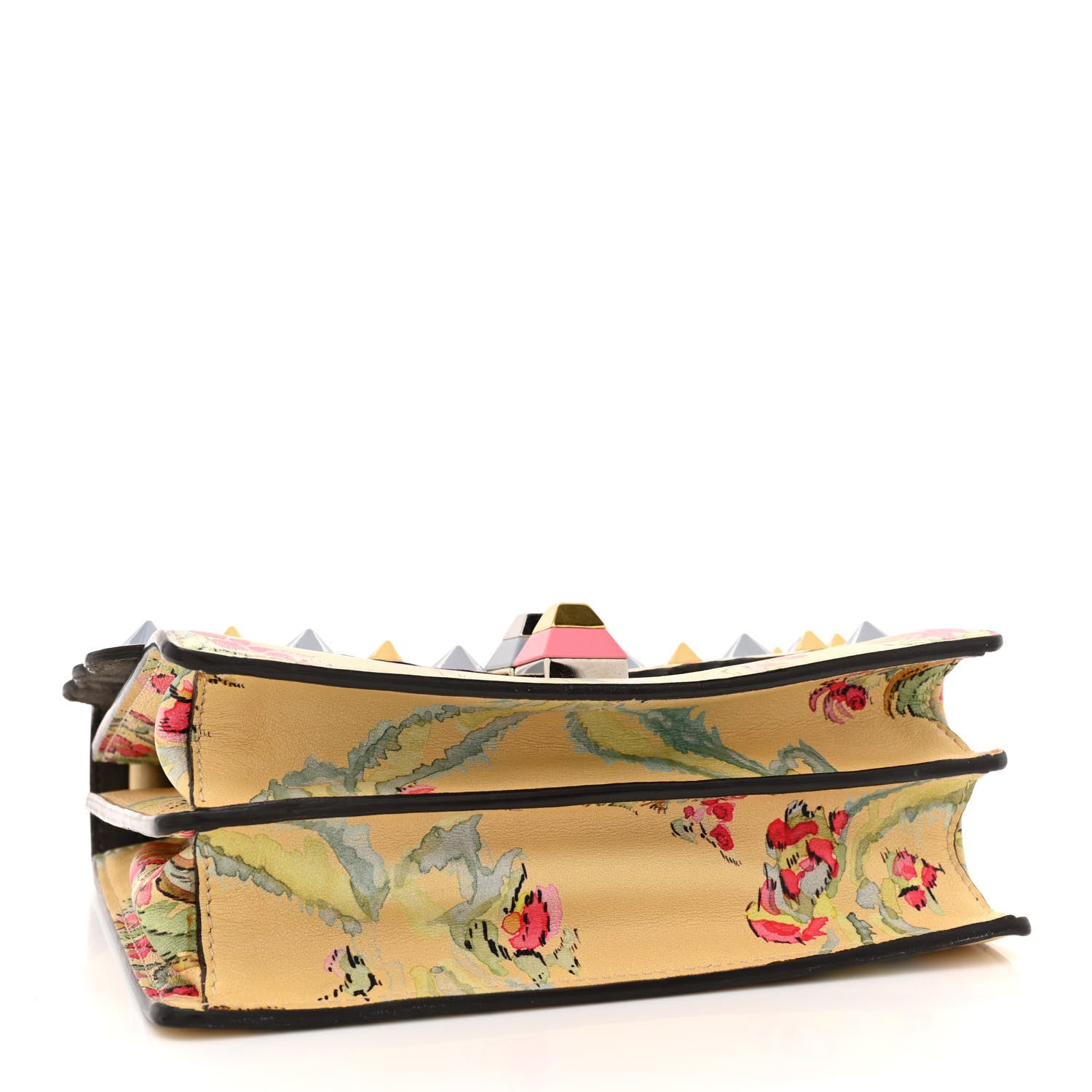 Fendi Vitello Marie Antoinette Print Scalloped Mix Studded Small Kan I Shoulder Bag Panna Multicolor 4 of 15