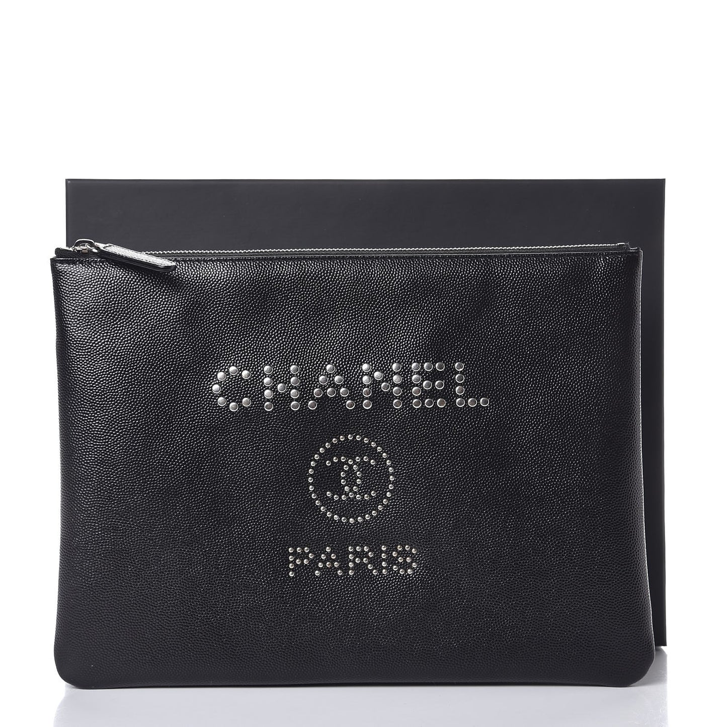 Caviar Studded Medium Deauville Pouch Black