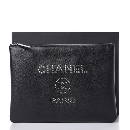 Chanel Caviar Studded Medium Deauville Pouch Black 8 of 8