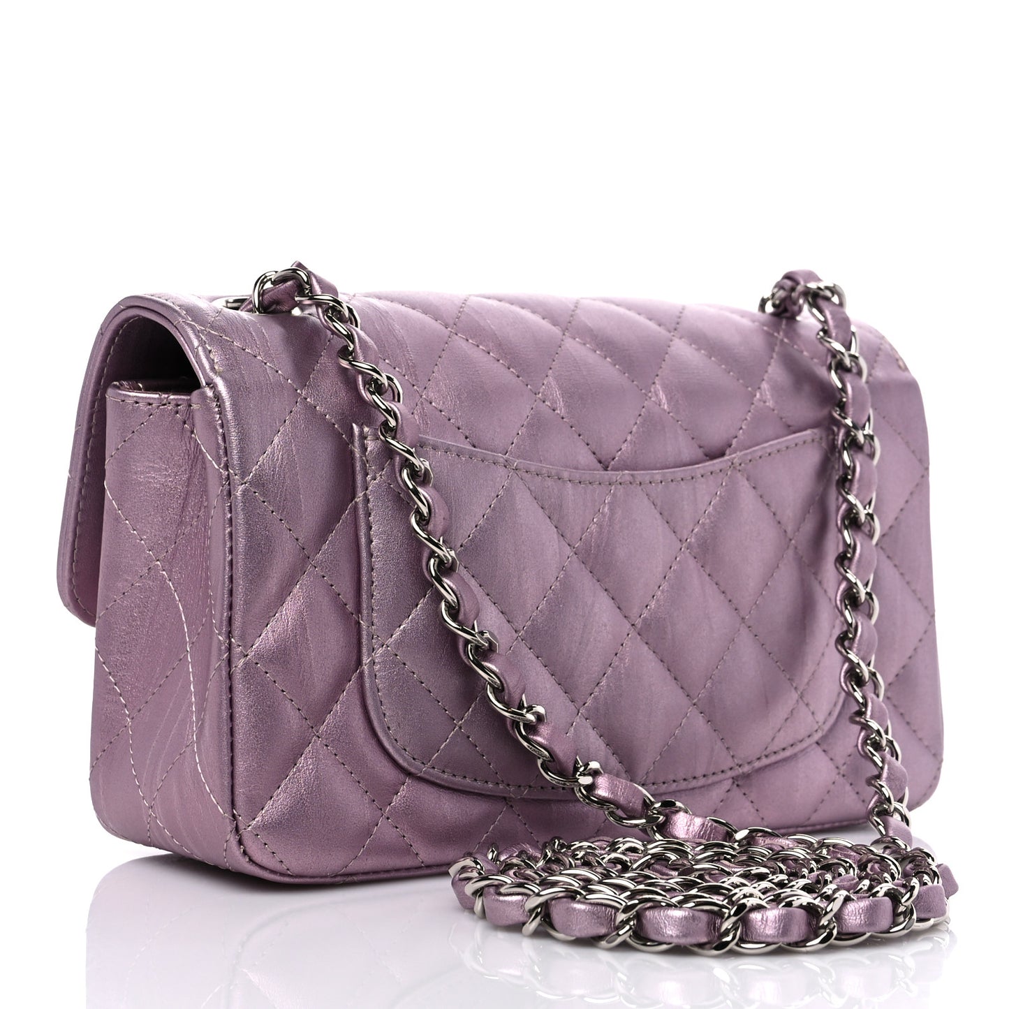 Metallic Calfskin Quilted Mini Rectangular Flap Pink
