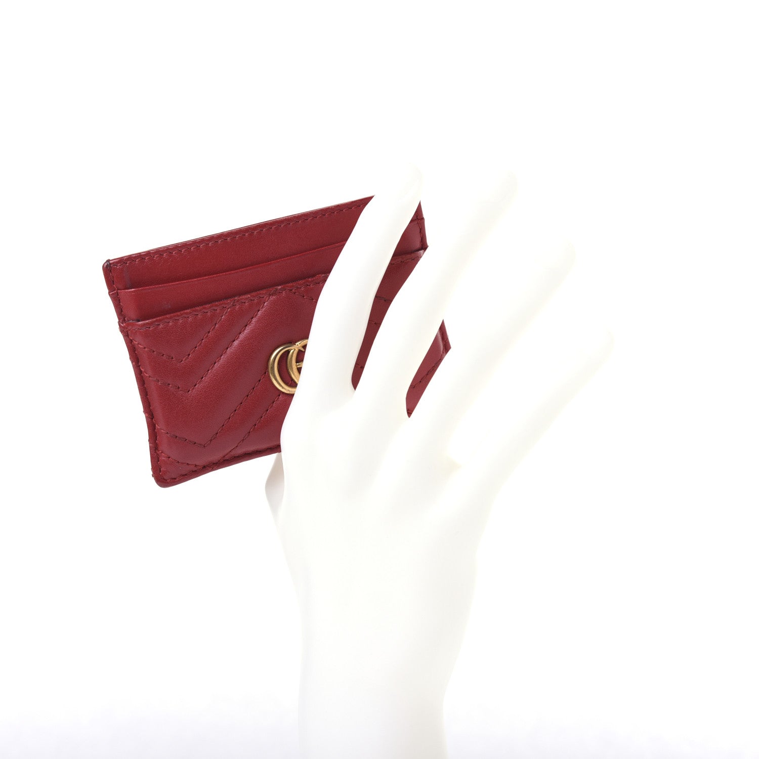 Gucci Calfskin Matelasse GG Marmont Card Holder Hibiscus Red 2 of 13
