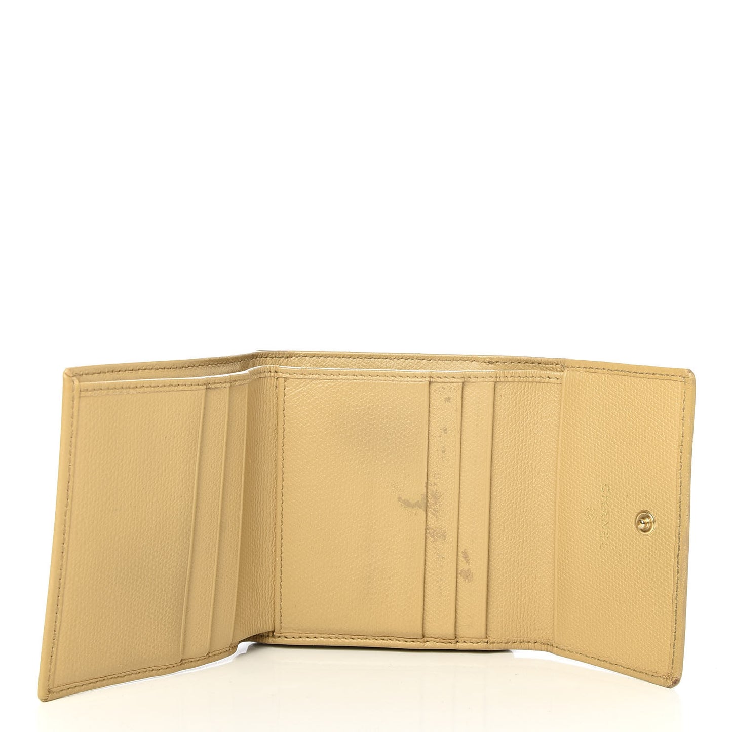 Grained Calfskin CC Button Compact Wallet Beige