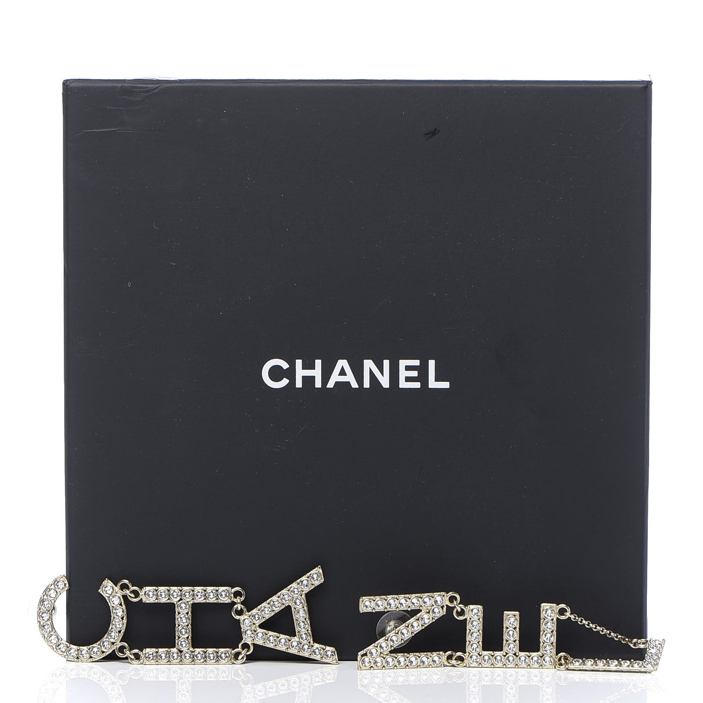 Crystal Cha-Nel Logo Drop Earrings Gold