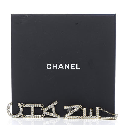 Chanel Crystal Cha-Nel Logo Drop Earrings Gold 5 of 5