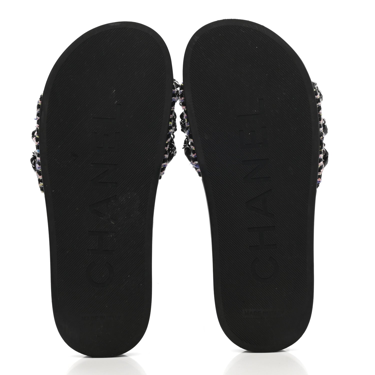 Chanel Tweed Lambskin Chain Flat Sandals 35 Black Multicolor 5 of 14