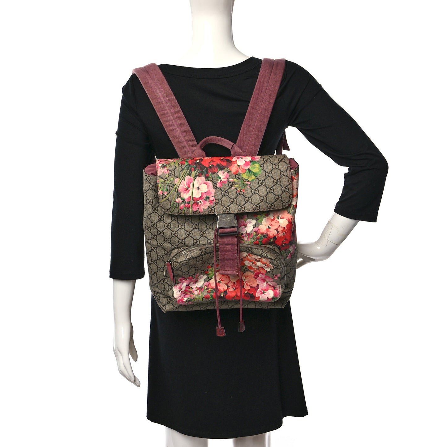 GG Supreme Monogram Blooms Medium Single Buckle Backpack Beige Multicolor Dry Rose