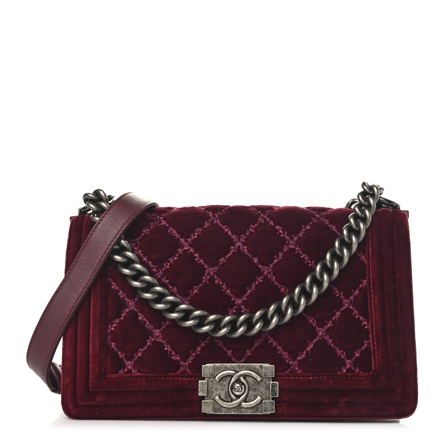 Velvet Tweed Quilted Medium Boy Flap Burgundy