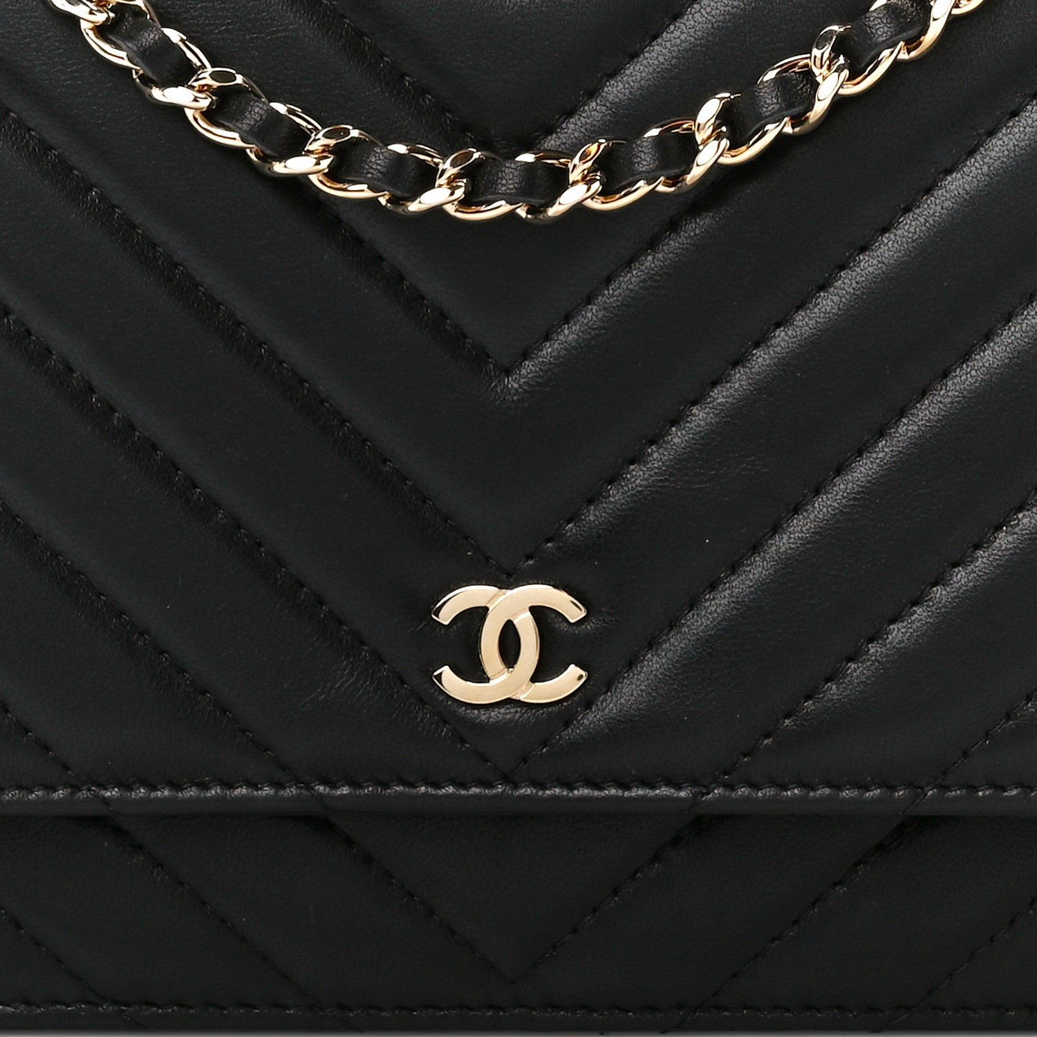 Chanel Lambskin Chevron Quilted Wallet On Chain WOC Black 9 of 11