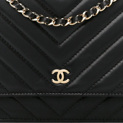 Chanel Lambskin Chevron Quilted Wallet On Chain WOC Black 9 of 11